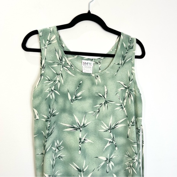 Vintage green bamboo print midi dress M - Picture 6 of 11